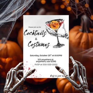 Cocktails & Costumes Halloween Party Invitation | Editable 5x7 Template | Spooky Adult Party Invite | Halloween Drink Instant Printable