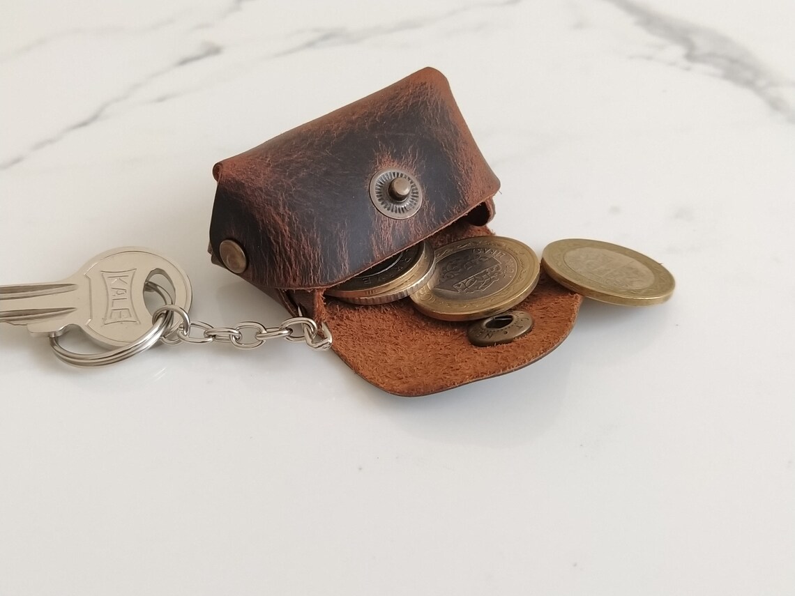 Unisex Personalized Leather Coin Holder Keychain Monogram Etsy