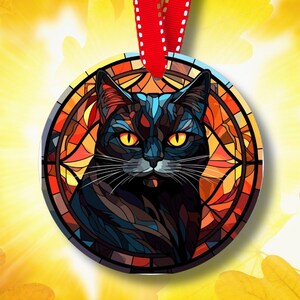 Cat Fall Ornament, Ceramic, Faux Stained Glass, Thanksgiving, Halloween Decor, Black Cat, Gift for Cat Lover, unique gift for thanksgiving