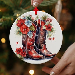 Western Vibe Metal Christmas Tree Ornament, Personalized Ornament, Cowgirl Christmas Ornament, Western Themed Ornament
