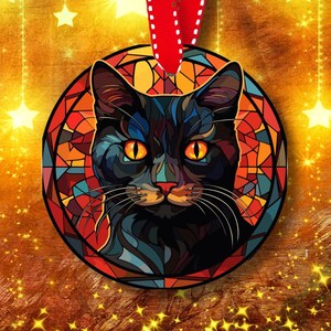 Cat Fall Ornament, Ceramic, Faux Stained Glass, Thanksgiving, Halloween Decor, Black Cat, Gift for Cat Lover, unique gift for thanksgiving