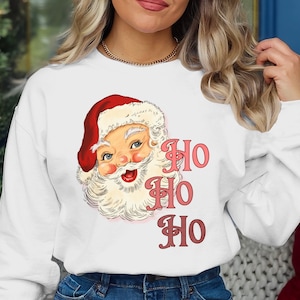 Vintage Santa Ho Ho Ho Sweatshirt Pullover Vintage, Christmas Shirt, Xmas Shirt, Cute Women&#39;s Top, Xmas Sweater, Funny Holiday Pullover