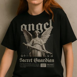 Sacred Guardian Angel T Shirt, Gothic Christian Streetwear, Oversized Comfort Colors Tee, Faith and Fire Graphic Shirt, Religious Gift