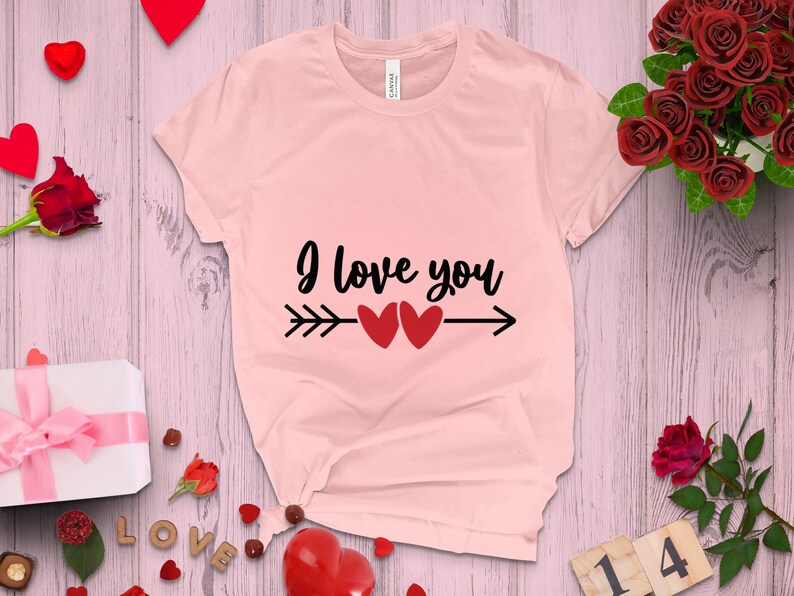 I Love You Heart Arrow Graphic T-shirt, Romantic Casual Tee for Couples ...