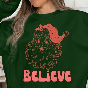 Vintage Santa Believe Shirt, Christmas Sweatshirt, Vintage Santa Believe Tee-Holiday Graphic Tee, Christmas Tshirt for Women