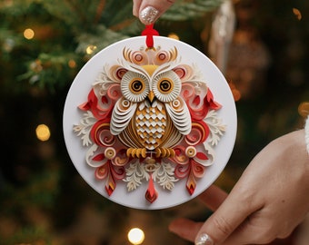 3D Effekt Papier Kunst Eule Metall Weihnachtsbaum Verzierung, Papierkunst Eulen Verzierung, personalisierte Verzierung, Kinder Verzierungen, Jungen Verzierungen