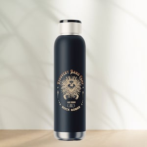 22oz Soundwave Audio Bottle, Copper Vacuum, Guitar and Skull Design, Musicians in Recovery, Thoughtful Sobriety Gift, Bluetooth Speaker