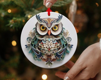3D Effekt Papier Kunst Eule Metall Weihnachtsbaum Verzierung, Eule Weihnachtsverzierung, personalisierte AluminiumOrnamente, kundenspezifische Metallverzierungen