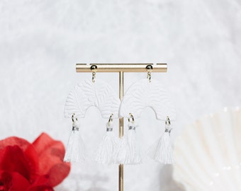 Weiße Braut Ohrringe mit Quasten, Hochzeit Ohrringe, elegante Braut Ohrringe, Weihnachtsgeschenke für Frauen, Strumpfstopfen für sie