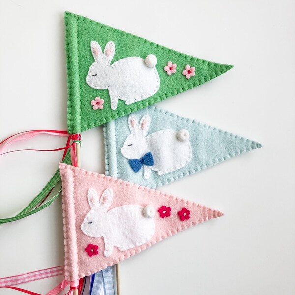 Handmade Felt Easter Flag, Easter Pennant, Bunny Flag, Bunny Pennant