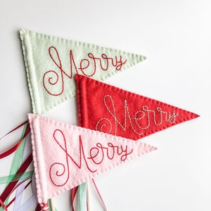 Handmade Felt Christmas Flag, Christmas Pennant, Merry Flag, Merry Pennant immagine 1