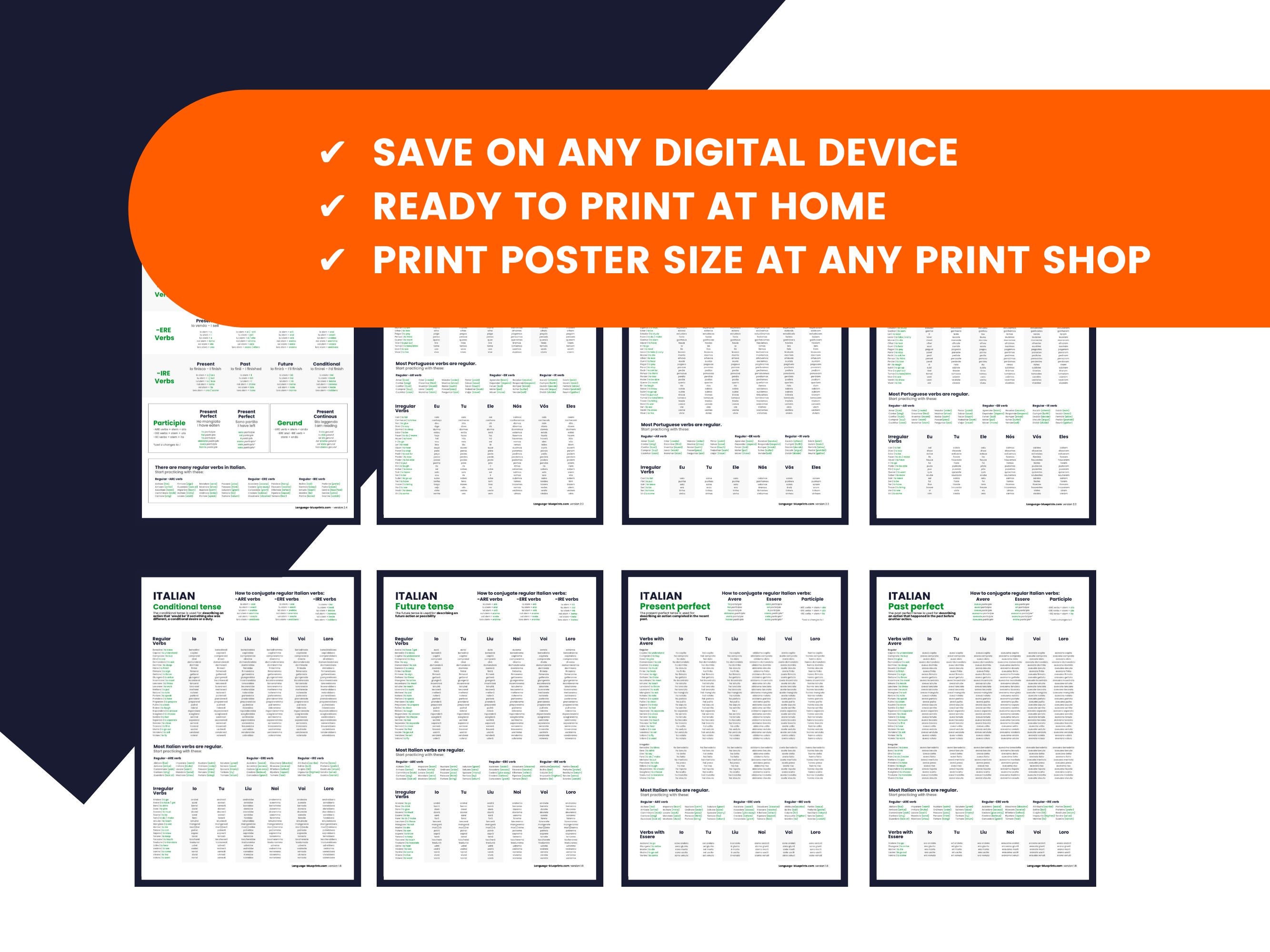 Master Italian Conjugation – Full Digital Chart Set to Learn Italian ...
