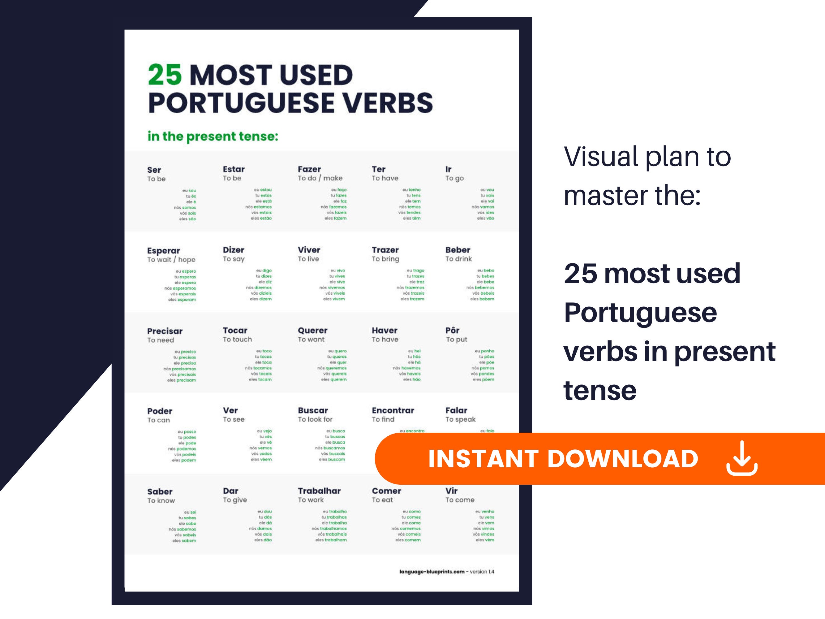 25 Most Used Portuguese Verbs In The Present Tense Etsy 25 Most Used Portuguese Verbs In The Present Tense Etsy