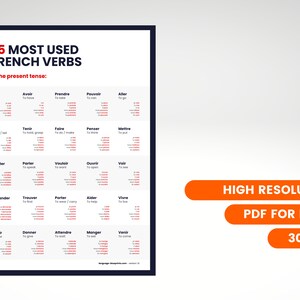 25 Most Used Verbs in French - PDF - Etsy