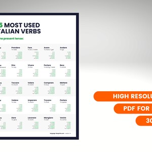 25 Most Used Italian Verbs in the Present Tense - Etsy