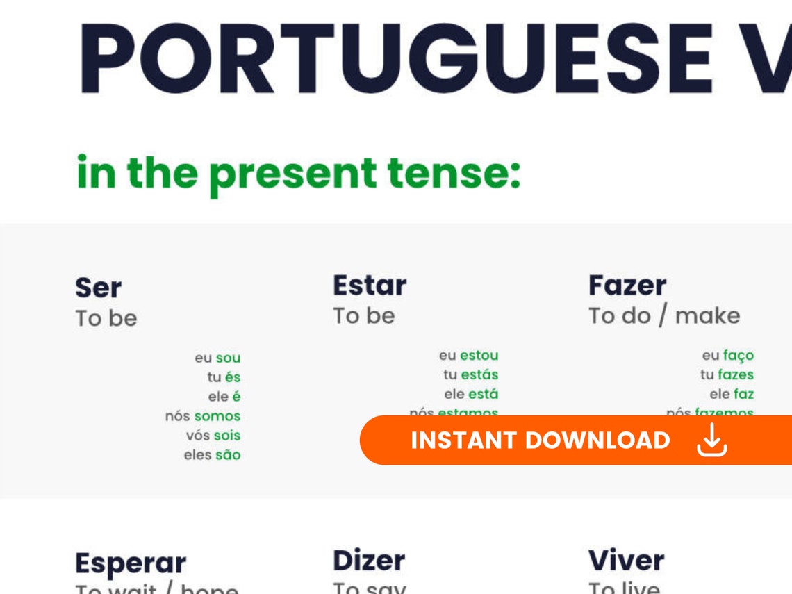 25 Most Used Portuguese Verbs in the Present Tense - Etsy
