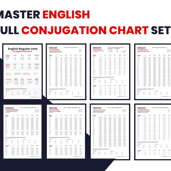 Master English conjugation – full digital conjugation chart set to learn English fast