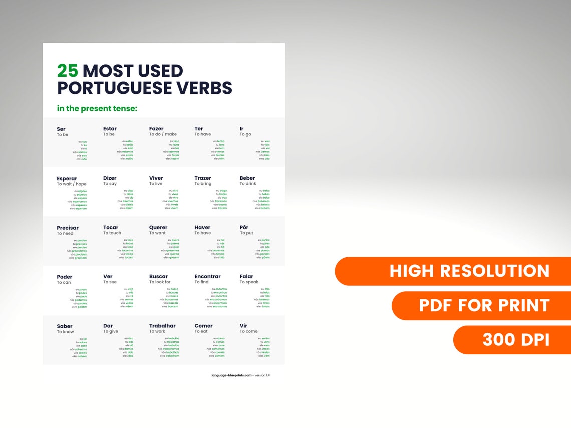 25 Most Used Portuguese Verbs In The Present Tense Etsy 25 Most Used Portuguese Verbs In The Present Tense Etsy