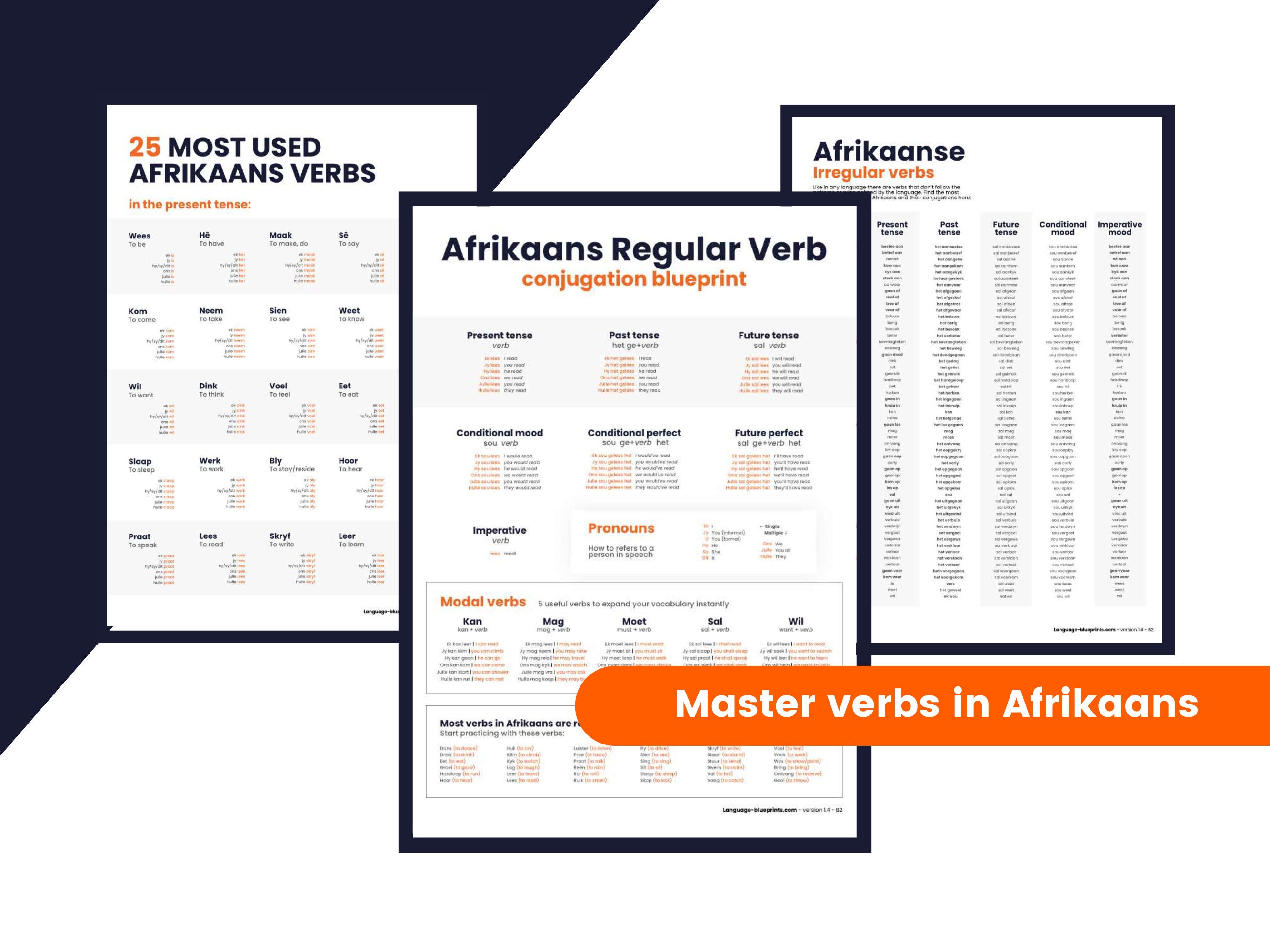 Learn Afrikaans Verbs - Pdf's for Beginners, Intermediate and Advances ...