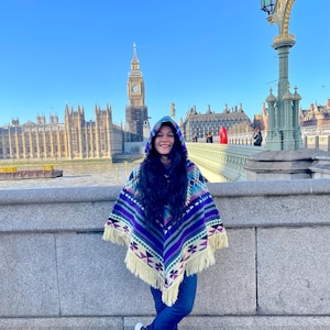 Handwoven Alpaca Wool Hooded Poncho: Fair Trade Unisex Cape