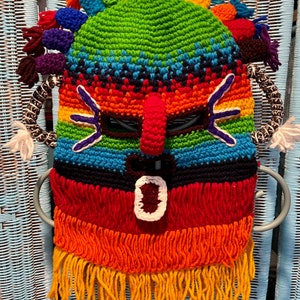 Inti Raymi Ecuadorianische Maske Lila, Dunkel, Grün, Gelb, Orange und Rot