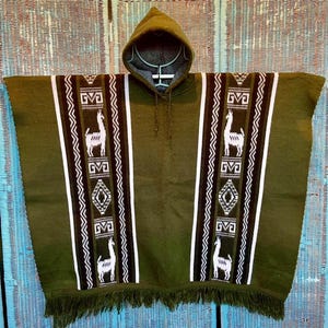 Handgewebter Lama Woll Poncho: Unisex Otavalo Design