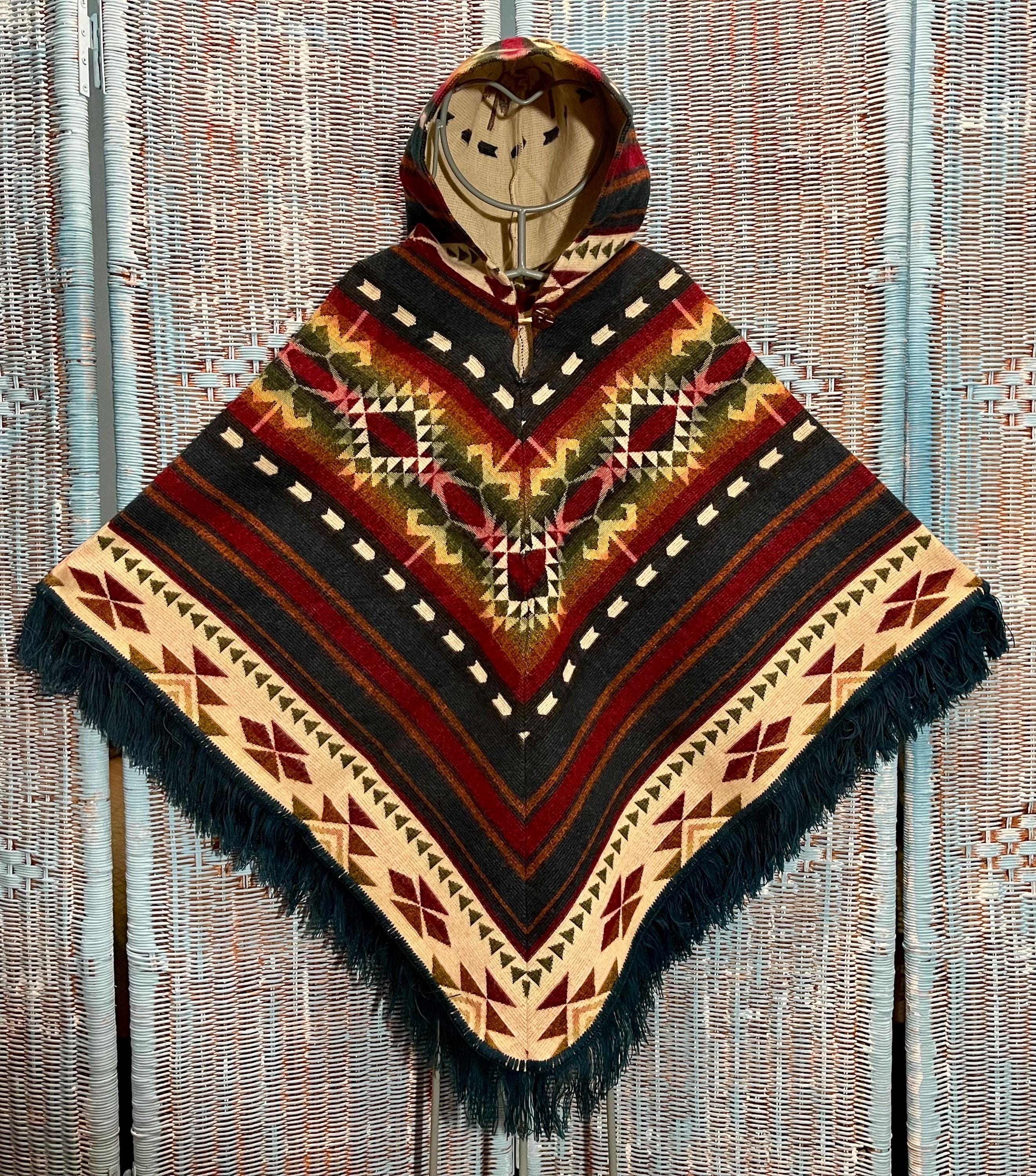Poncho En Laine Véritable Du Mexique - Serape Tissé Main - Adulte Unisexe, Taille Unique Beige