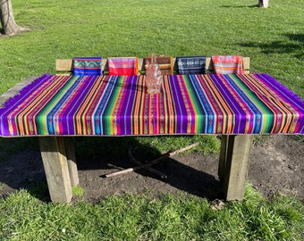 Andean Table runners and Tablecloths in Authentic Andean Aguayo fabric, multicolored handmade with cultural designs and legends of the Inkas