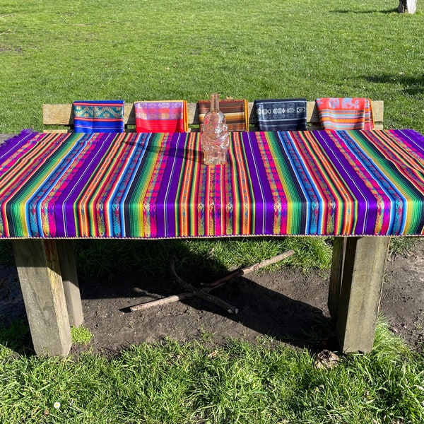 Andean Table runners and Tablecloths in Authentic Andean Aguayo fabric, multicolored handmade with cultural designs and legends of the Inkas