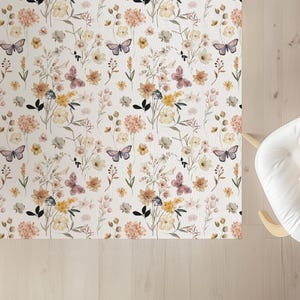 Wildflower Butterfly Bedroom Rug, Nature Nursery Rug, Floral Home Decor