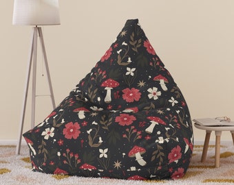 Floral Mushroom Bean Bag Chair Cover, Cottagecore Bean Bag Chair for Toddlers Teens Adult, Bean Bag Cove, Gift for her, Dark Floral