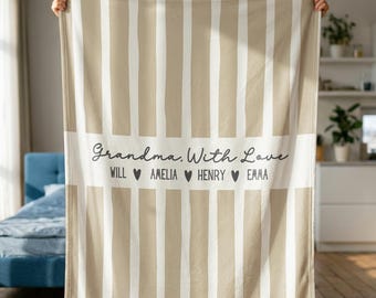 Personalized Grandma Blanket, Custom Stripe Family Keepsake Throw, Mother's Day Gift for Nana