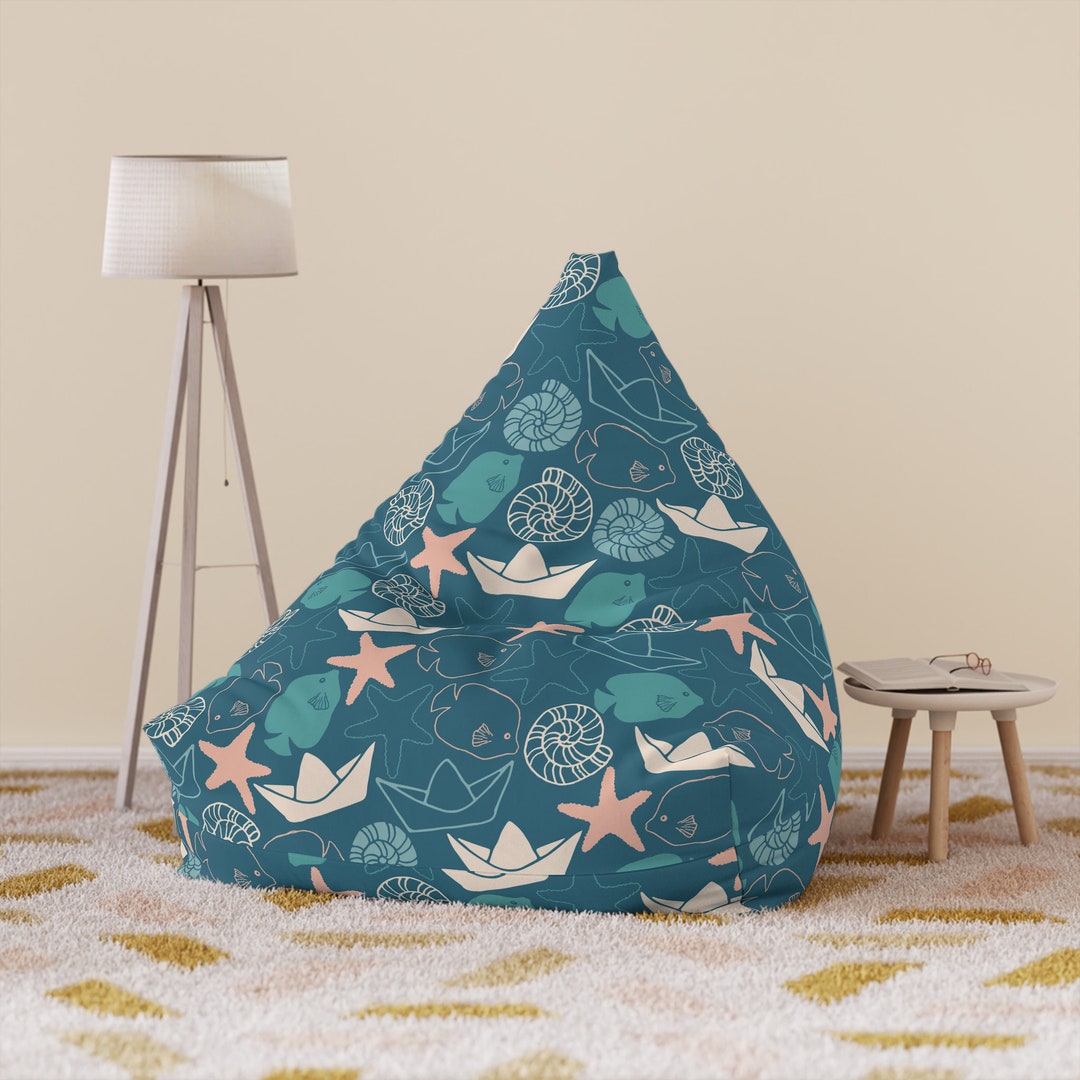 Ocean Theme Bean Bag Chair Cover, Nautical Nursery Decor, Turquoise
