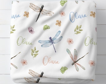 Personalized Dragonfly Blanket, Nature Home Decor, Housewarming Gift