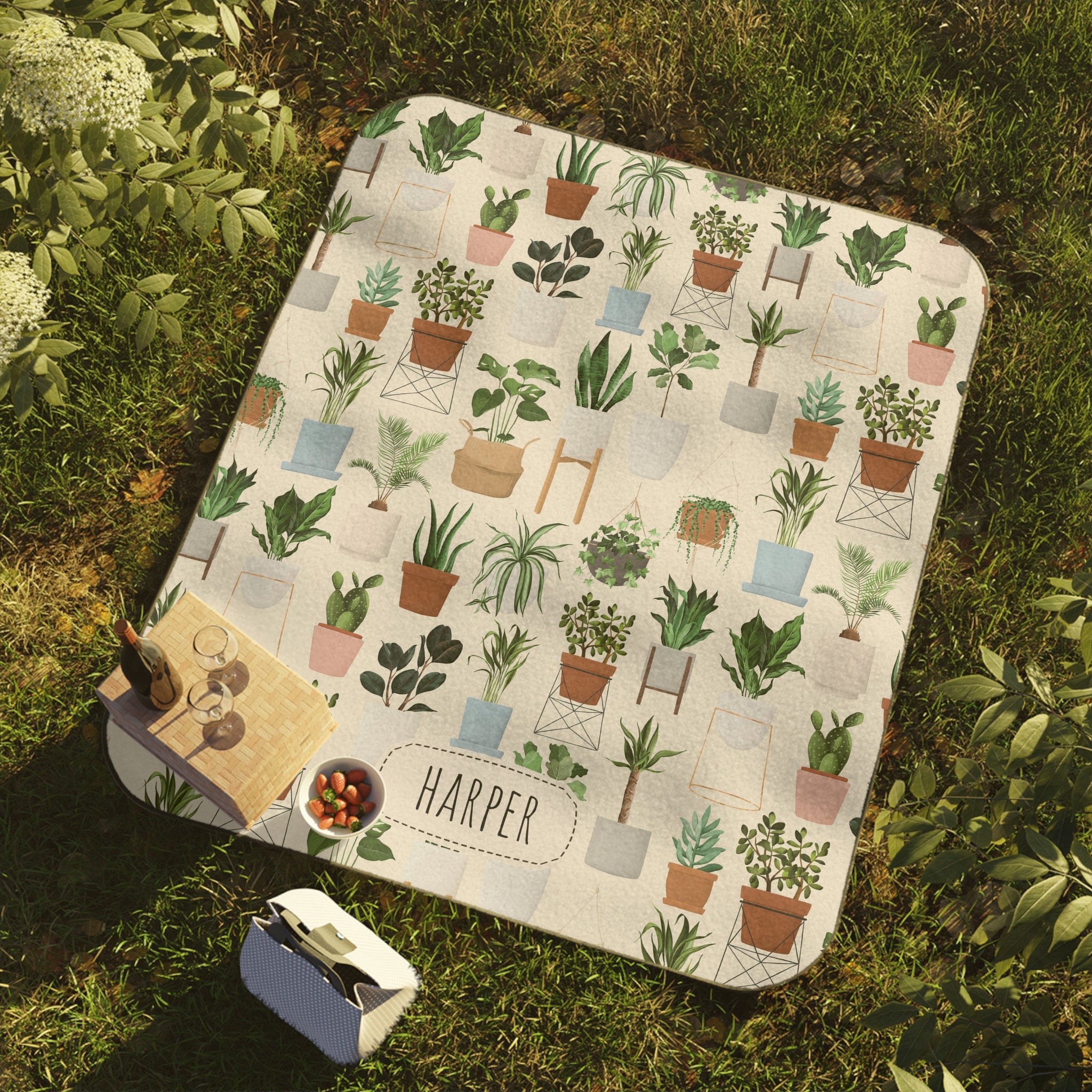 Personalized Aesthetic Picnic Blanket Waterproof, House Plant Large ...