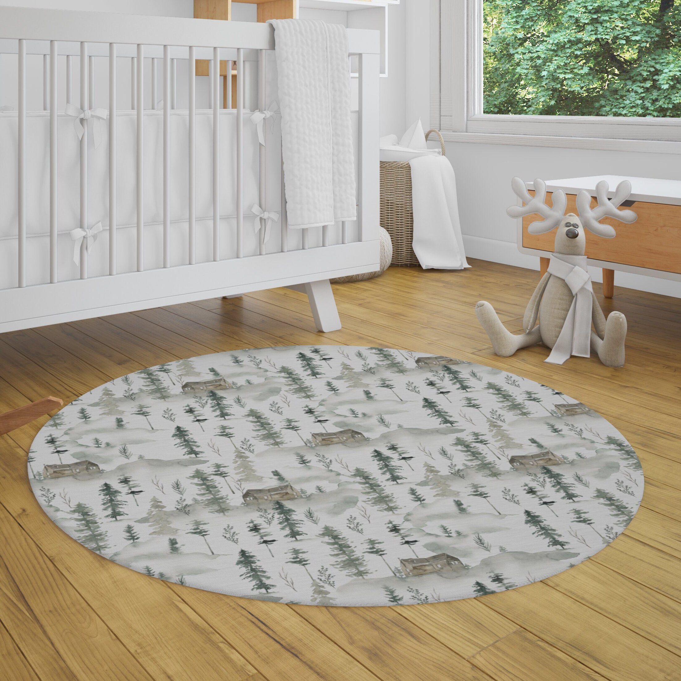 Forest Mountain Round Nursery Rug Boy Room Rug Wildness Etsy