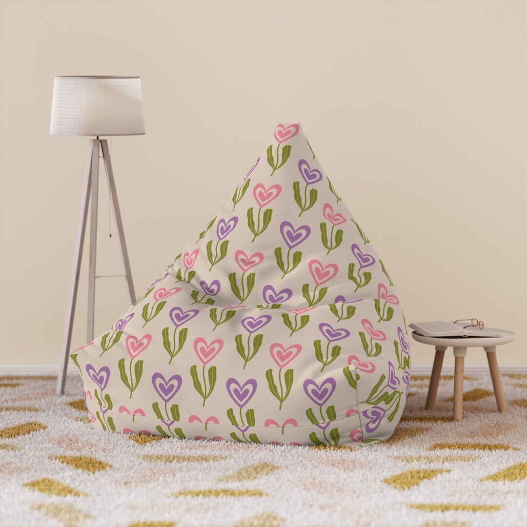 Retro Groovy Heart Flower Bean Bag Chair Cover, Bean Bag Chair for