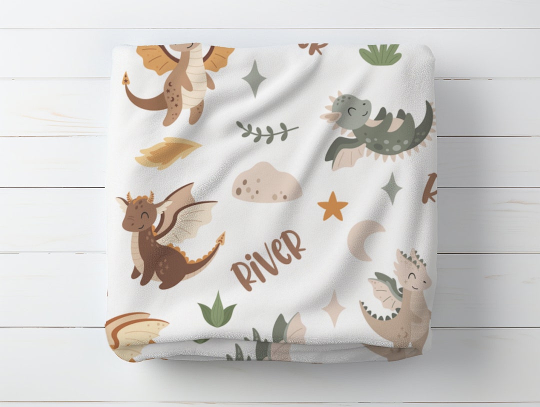 Personalized Baby Dragon Blanket, Baby Boy Fleece Blanket With Name