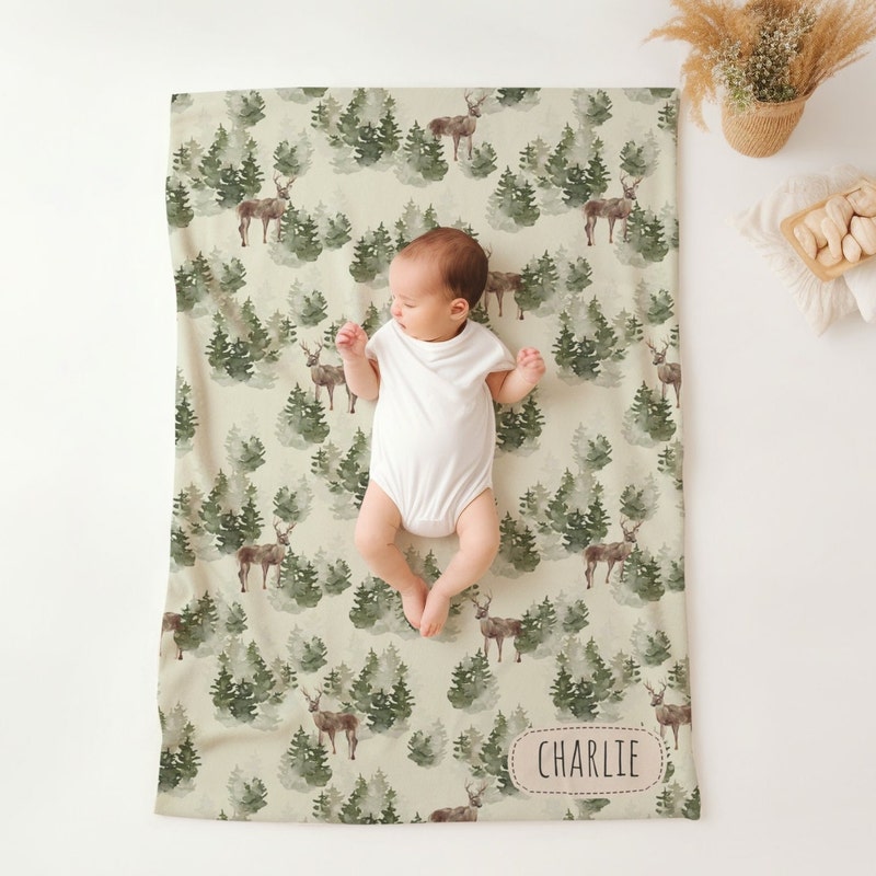 Bamboo Swaddle Blanket (Deer Forest Print) main image 1