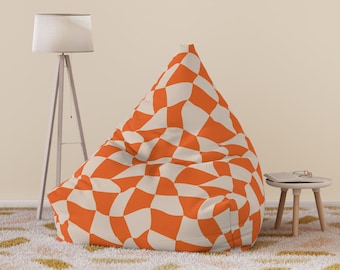 Orange Groovy Abstract Bean Bag Chair Cover, Checkered Bean Bag Chair for Toddlers Teens Adult, Gift for her, Gift for him, Orange bean bag