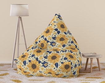 Sunflower Bean Bag Chair Cover, Colorful Bean Bag Chair for kids, Yellow Bean Bag Cove, Gift for her, Flower lover gift,