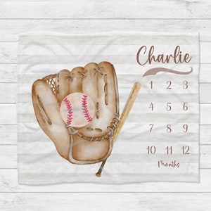 Baseball monthly milestone Blanket, Boy Sports personalized name newborn gift, Baby Shower Growth Blanket, Sports Nursery, Minky sherpa