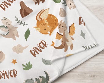 Personalized Baby Dragon Throw, Custom Name Gift, Nursery Decor