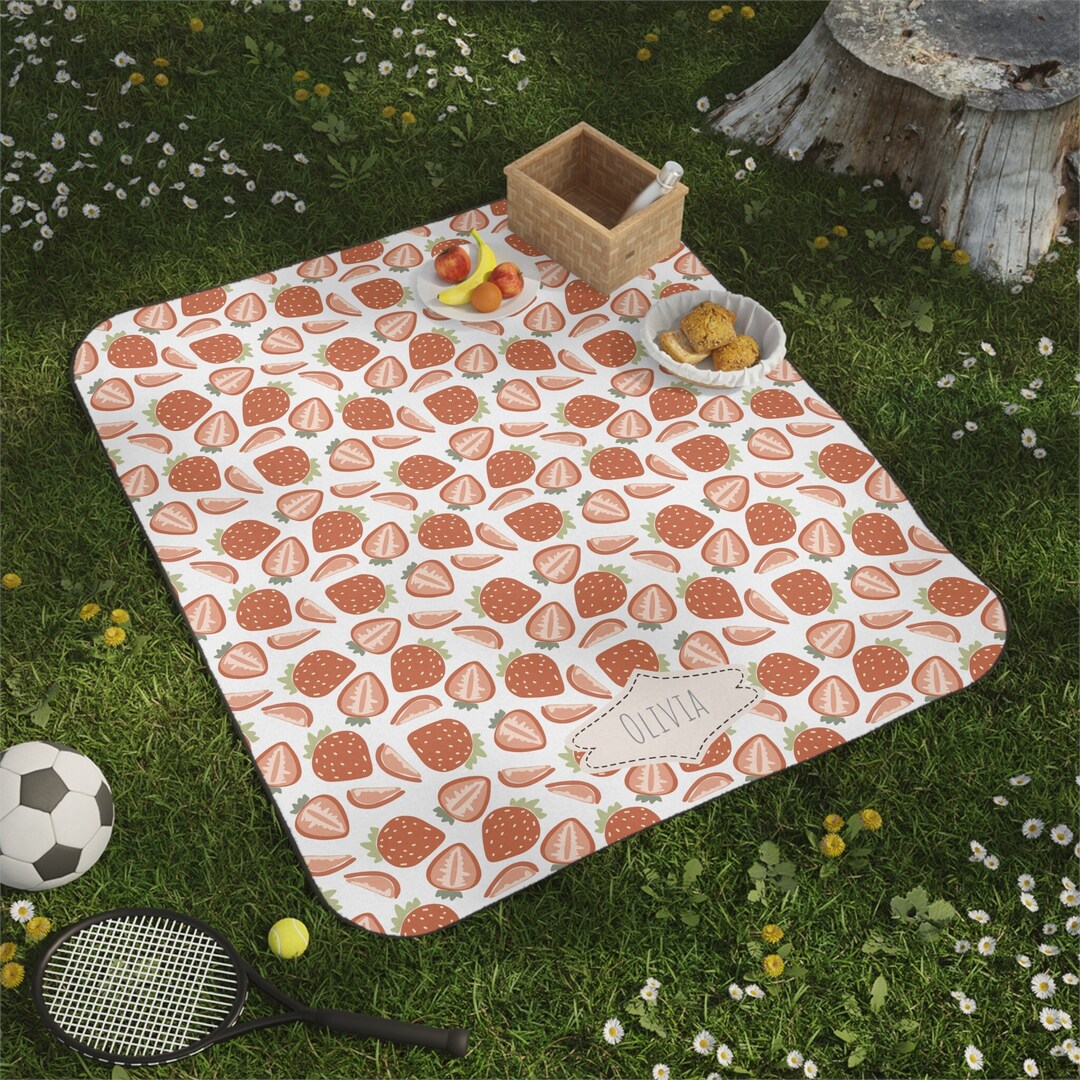Personalized Picnic Blanket Waterproof, Retro Strawberry Picnic Rug