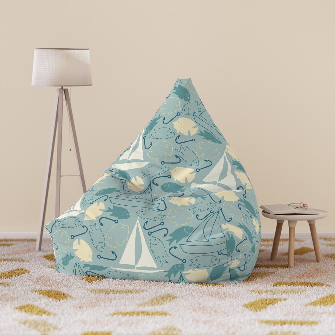 Ocean Theme Bean Bag Chair Cover, Nautical Nursery Decor, Mint Aqua