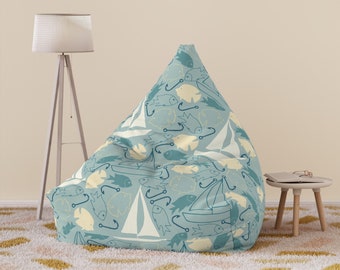 Ocean Theme Bean Bag Chair Cover, Nautical nursery decor, Mint Aqua Ocean Bean Bag Chair for Teens Adult,Bean Bag Cover, Beach house decor