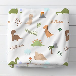 Baby Dinosaur Swaddle Blanket, Personalized Baby Boy Blanket with Name, Newborn Baby Shower Gift, Custom Kids Birthday Gift