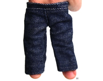 The "Denim Blues" Leather Miniature Finger Pants for Fingerboarding and Finger Break Dance, Finger Scooter