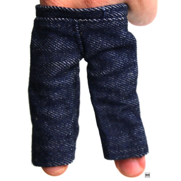 The "Denim Blues" Leather Miniature Finger Pants for Fingerboarding and Finger Break Dance, Finger Scooter