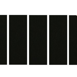 May include: Five black felt pads with adhesive backing. The pads are rectangular and have a slightly textured surface. One pad has a corner folded back to show the yellow adhesive.